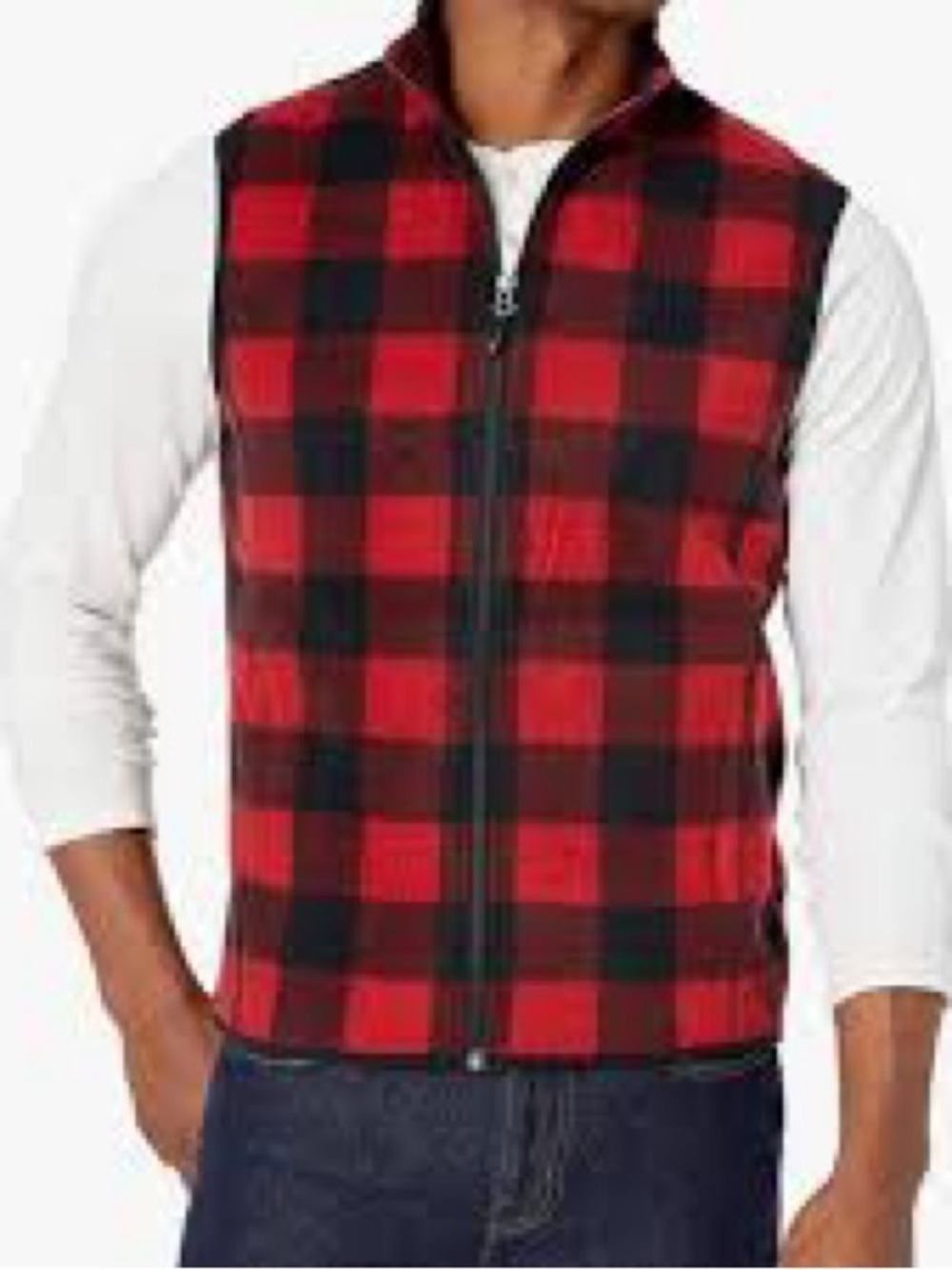 Amazon Essentials Red and Black Buffalo Plaid Vest - Zip Front
